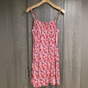 Primark Coral Floral Slip Dress with Blue & White Accents
